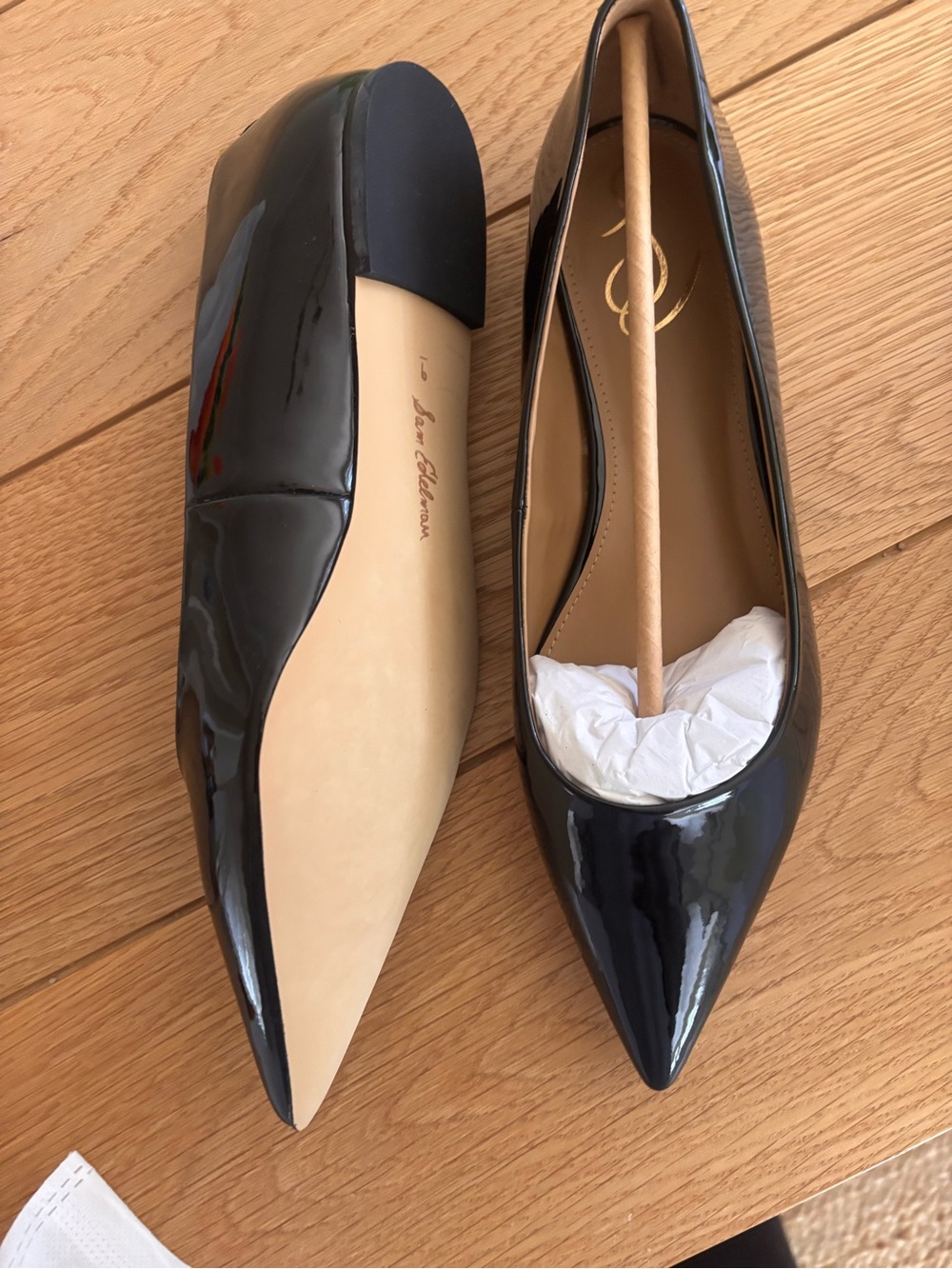 NWT Sam Edelman Wanda Black Patent Pointed Toe Flats - Picture 3 of 3